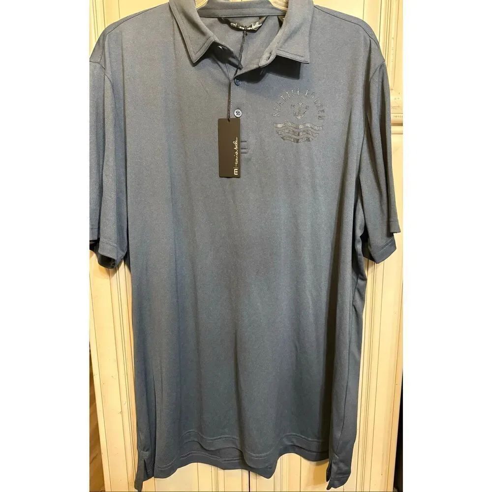 NWT Travis Mathew Mens Short Sleeve Performance Golf Polo Shirt Blue Size 2XL